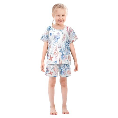 senya Short Sleeve Pajamas Sets Summer Cotton Sleepwear Jellyfish Seahorse Shells3