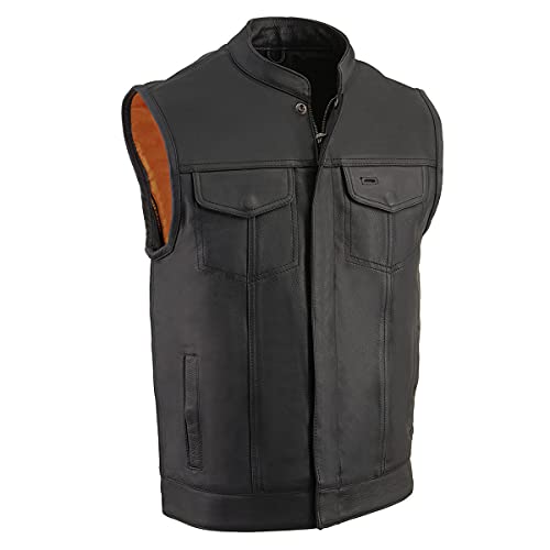 Milwaukee Leather MLM3510 Men's Black Premium Leather Club Style Vest - Dual Closure Open Neck Motorcycle Rider Vest - X-Large