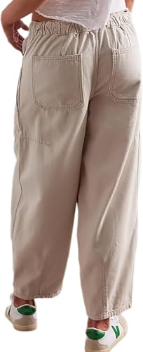 Women Casual Loose Cropped Pants Denim Elastic Waist Cargo Wide Leg Jeans with Pocket2