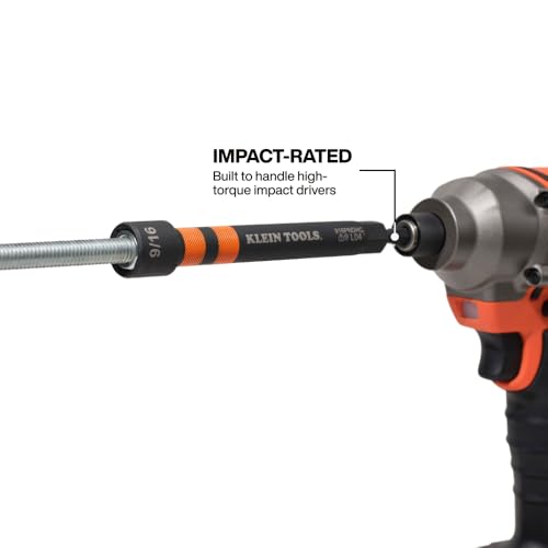 Image of Klein Tools 32940 SAE Magnetic Hollow Impact Nut Drivers Set, 6-Piece Color Coded Hollow Power Nut Driver with Extended Reach, 6 SAE Sizes