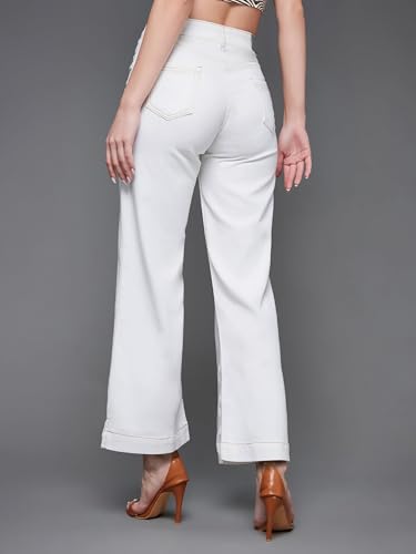 Image of Miss Chase Women's White Flared Mid Rise Clean Look Ankle Length Stretchable Denim Jeans