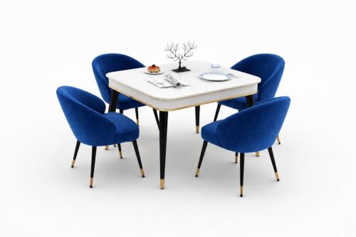 Image of WOODEN SPACE 4 Seater Wooden Dining Table Set | Urban Marble Top Dining Table with Chairs for Dining Room & Kitchen (Modern Classic Navy Blue) (42 x 42 x 30 inch)