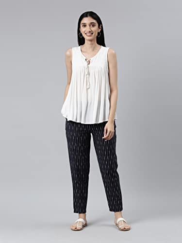 Image of GO COLORS Ikat Print Beige Printed Pencil Pant for Women | Breathable, Side Pocket