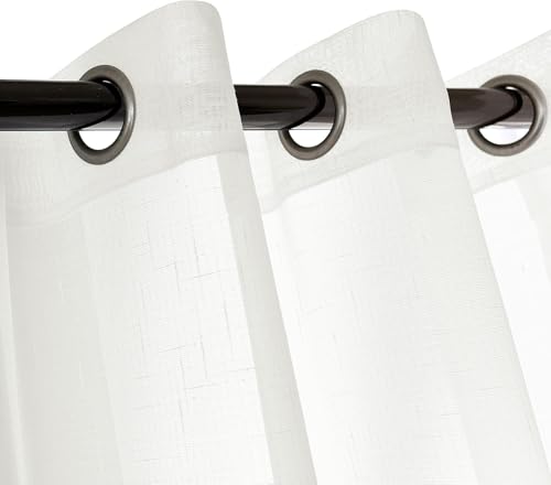 RNDRSSE Sheer Curtains Faux Linen Semi Voile Light Filtering Drapes Pair for Bedroom Living Room, Set of 2 Grommet Top Window Curtain Panels (54 x 84 Inch,White) - image 6