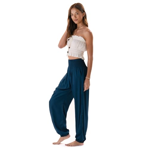 Image of Lotus and Luna Women's Harem Pants Thai Pants for Beach & Lounge High Waisted Flowy Boho Pants Genie Pants Yoga Pants