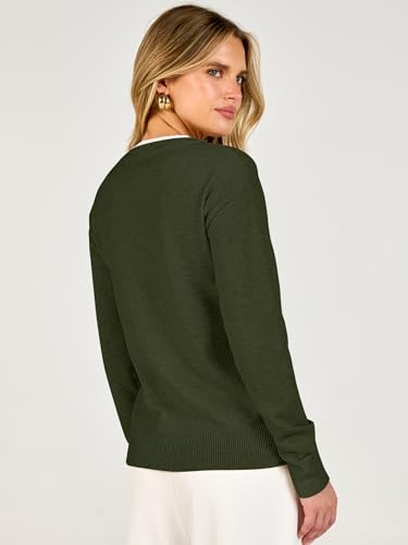 Image of ANRABESS Sweaters for Women 2026 Fall Long Sleeve Lightweight Pullover Tops | 2 in 1 Faux Layer Crew Neck, Cozy Soft Skin Friendly Button Sweater Tops, Business Casual Office Daily Knit Outfit for Winter