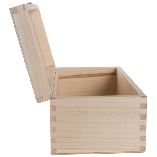 WooDeeDoo Oblong Wooden Storage Box with Hinged Lid and Clasp – 30 x 14 x 10.5 cm – Pine Keepsake Case for Tools Crafts Gift Packaging Memory Items