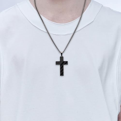 American Flag Cross Necklace for Men,Cross Necklace Gifts for Men,Black Stainless Steel Pendant Chain with Bible Verse4