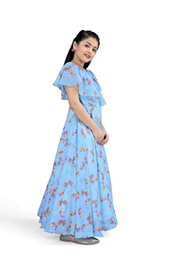 Image of Fashion Dream Girls Tabby Silk Maxi Length Ruffled Dress|Girls Maxi Dress|Long Dress|Long Gown Dress(Light Blue 7-8 Year)