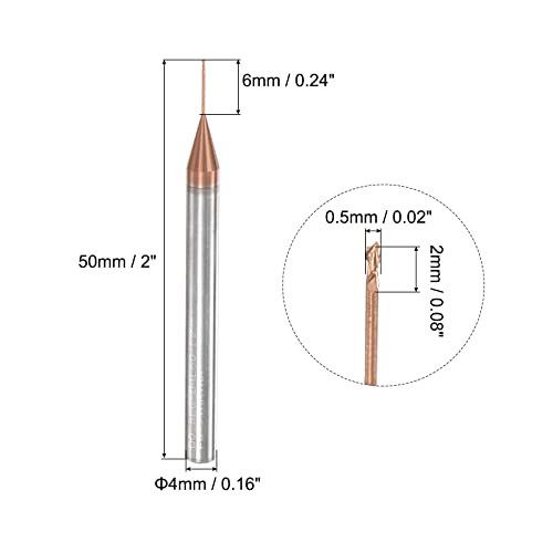 Image of uxcell Square Nose End Mill, 0.5mm Solid Carbide AlTiSin Coated Long Reach CNC Router Bits 2 Flutes Milling Cutter with Extended Neck, 6mm Cutting Length 4mm Shank