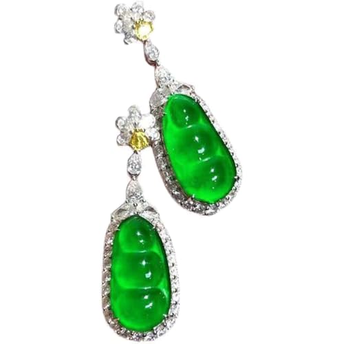 Boucles d'oreilles Argent S925 Jade Vert Glace Clous d'oreilles Haricot Porte-Bonheur Yoga