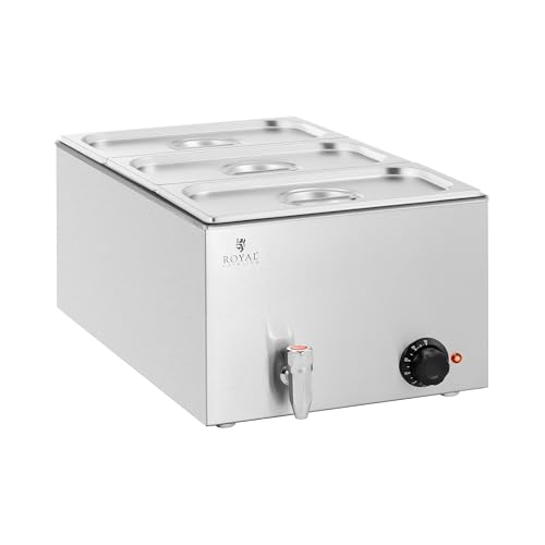 Royal Catering RCBM_GN1/3 Bain Marie 600 W 3 GN 1/3 Robinet de vidange Bain-marie Chauffe-repas