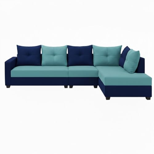 Image of SOCOZI Oriana 6 Seater RHS L Shape Sofa Set | Soft Velvet Suede Fabric | Modern Design | Plush Comfort Cushions for Living Room (Sky Blue-Dark Blue)