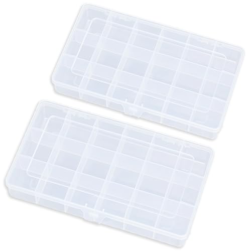 Image of 2PCS 18 Grids Transparent Beads Storage Containers Box, Rectangle Clear Craft Supply Case for Small Items and Other Craft Projects, Bead Rings Jewelry Display Organizer