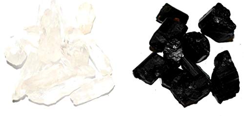 Image of Natural Black Tourmaline Clear Quartz Stone Healing Rough Raw Crystal Meditation Gemstone