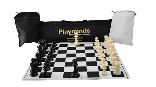 Image of 18'' X 18'' Professional Tournament Chess Set with Black Vinyl Foldable Chess Board Game with Solid Plastic Pieces with Extra Queens and Black Bag
