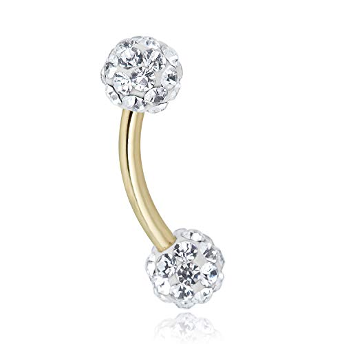 Avora 10K Yellow Gold Swarovski Elements Crystal Curved Barbell Eyebrow Body Jewelry -016 Gauge #TOP1