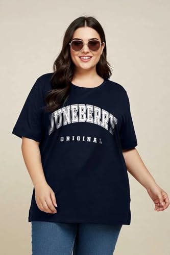 Image of JUNEBERRY 100% Pure Cotton Oversized Baggy Fit Cool Front Chest Graphic Printed Half Sleeve Plus Size T-Shirt for Women & Girls (Sizes: 2XL to 5XL)