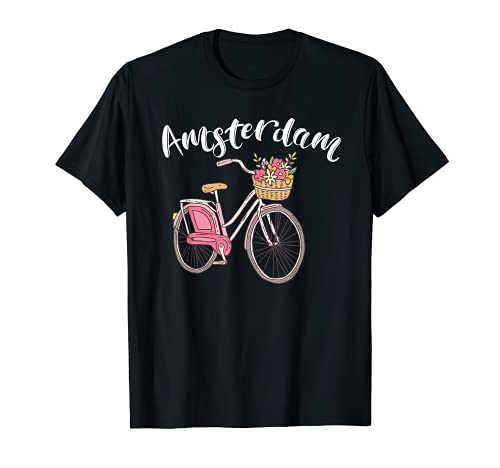 Amsterdam Bicycle City Retro Cycling T-Shirt, Black
