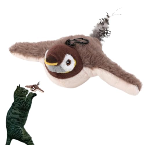 猫 おもちゃ 鳥 スズメ 電動 猫 鳥 一人遊び 動くぬいぐるみ 羽ばたく 音が出る 一人 またたび入り 鳥 猫玩具 鳥籠 ペット ひとり タッチ起動 猫 色鮮やか モード 水洗い可能 USB充電 カーキ色