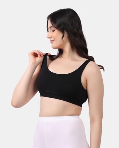 Image of Lavos Bamboo Cotton Comfort Sleeping Bra for Women, Slip On Bras to Wear at Home, Non-Padded & Non-Wired Sports Bras, Full /High Coverage, Soft Comfortable & Breathable Broad Strap Bra (Pack of 2)