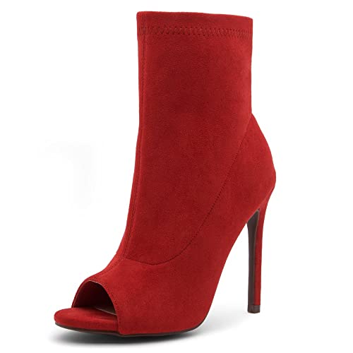 red open toe ankle boots