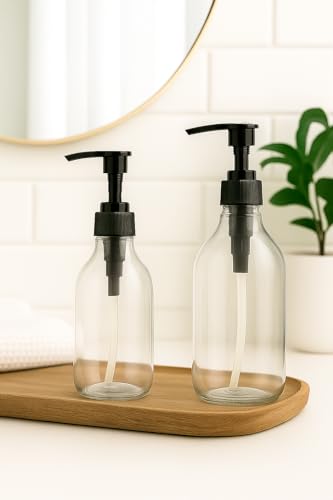 Image of Round Pump Bottle Soap Dispenser | Refillable Transparent Plastic Lotion Bottle | Empty Liquid Container for Soap, Shampoo, Lotion & Essential Oils (300+500ML Combo, Pack of 2)