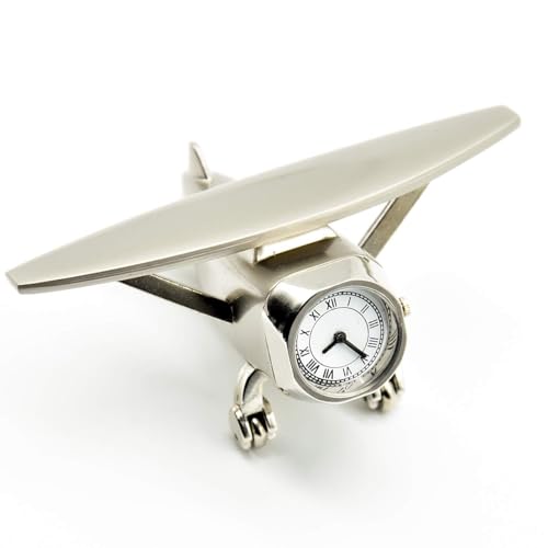 Image of Giftana Aeroplane Miniature Analog Table Clock for Students, Airplane Miniature Desk Clock Paper Weight for Doctors Table, Manual Adjustment, Easy Battery Replacement|93x40 Mm (Silver)