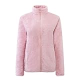 KUUFUUT Chaqueta Polar para Mujer Abierta Por Delante con Cremallera Completa Y Bolsillos. Abrigo Ligero Y Esponjoso Tipo Peluche. Chaqueta Deportiva De Color Liso Color Rosa Talla L.