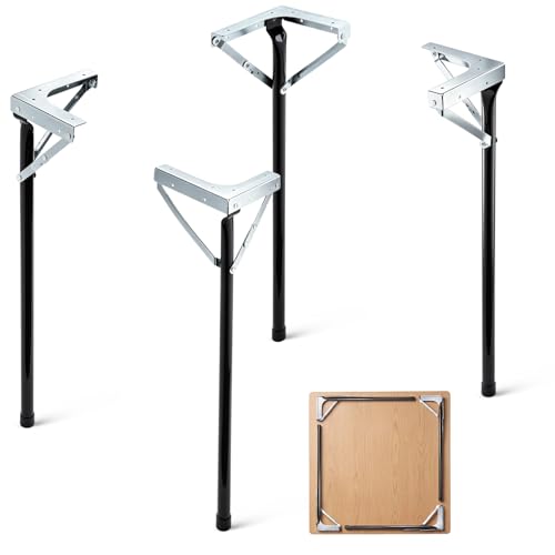 Tandefio Set of 4 Folding Table Legs 29 Inch Heavy Duty Metal Foldable Table Legs with Mounting Screws and Floor Protectors for Picnic Game Garage Domino Snack Desk DIY Replacement Black