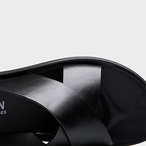 Wygwlg Men's Cross Ankle Strap Sandals, Summer Leather Slippers, Leisure Comfort Flat Sandals,Black-404