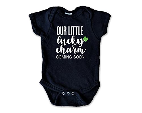 Our Little Lucky Charm bodysuit, St Patricks Day Pregnancy Announcement, Baby Reveal Gift for Grandparents (black, 0-3 months)