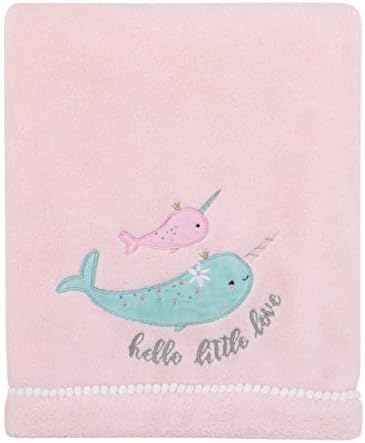 NoJo Under The Sea Whimsy Pink and Blue Narwhals Super Soft Appliqued Baby Blanket