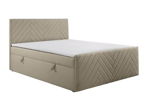 Vente-unique-Cama Completa con cabecero + canapÈs abatibles + colchÛn + sobrecolchÛn - 160 x 200 cm - Terciopelo - Topo - Makana de YSM…E