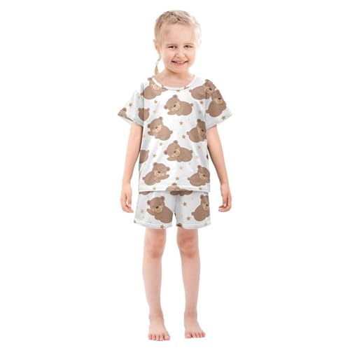 ALAZA Bear Sleeping Star Pajamas Short Sleeve 2 Piece Sleepwear Top and Bottom Pajama Set Unisex3