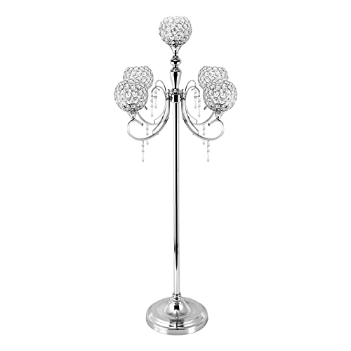 LyeXD 5 Arm Candle Holders Silver Floor Candelabra Wedding Centerpieces, 49 in Tall Candle Holders Wedding Decorations, Crystal Candle Holder for Event, Wedding, Party Decoration