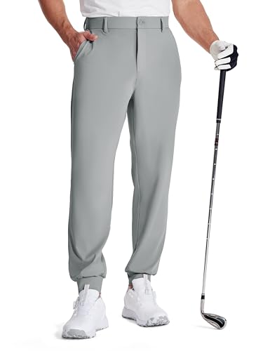 LUSHENUNI Men's Golf Joggers Pants with Zipper Pockets Stretch Slim Fit Tapered Dress Work Casual Sweatpants for Men (XL,Halo Gray)