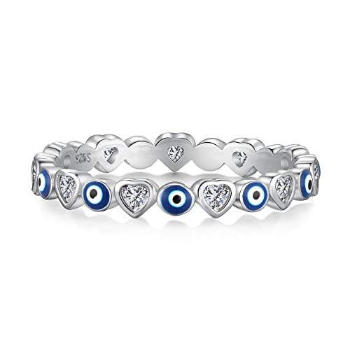 MISS JO 92.5 Sterling Silver Heart Evil Eye Ring, Silver Ring for Women, Evil Eye Collection, Gift for Girls, BIS Hallmarked - Size 6 (B0C6GZ8CP1) Amazon Price History, Amazon Price Tracker