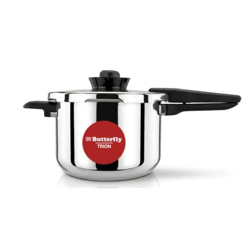 Image of Butterfly Trion Triply 5L Pressure Cooker |Induction Base| Halo Crown Spill Filter | Patented Pressure Lock Handle(4th Level Safety) | 5 Year Warranty