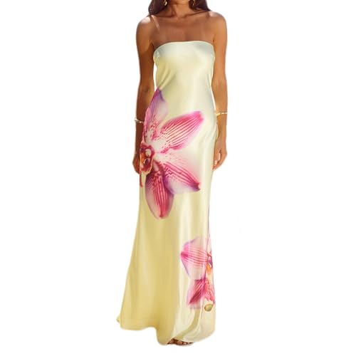 Women Strapless Floral Maxi Dress Y2K Flower Off Shoulder Bodycon Long Dress  Cute Backless Summer Tube Top Dresses at Amazon Women's Clothing store