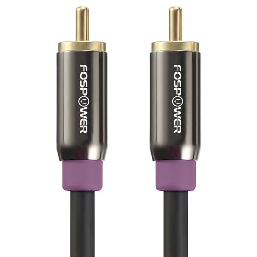 FosPower Subwoofer Cable (6 FT) RCA to RCA Audio Stereo Cable, Male to Male - Dual Shielded Cord | 24K Gold Plated Connector | Corrosion Resistant | Clean Sounding Signal
