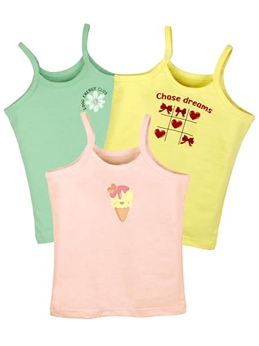 Image of KiddoPanti Girls 100% Cotton Printed Camisoles Tank Top Slips Pack of 3