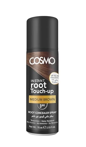 Cosmo Instant Root Touch-Up Spray | Root Concealer Spray | Gray Hair Coverage Quick-Drying Water-Resistant Lightweight Temporary Hair Blends with Natural or Dyed Hair 75ml (Medium Brown)