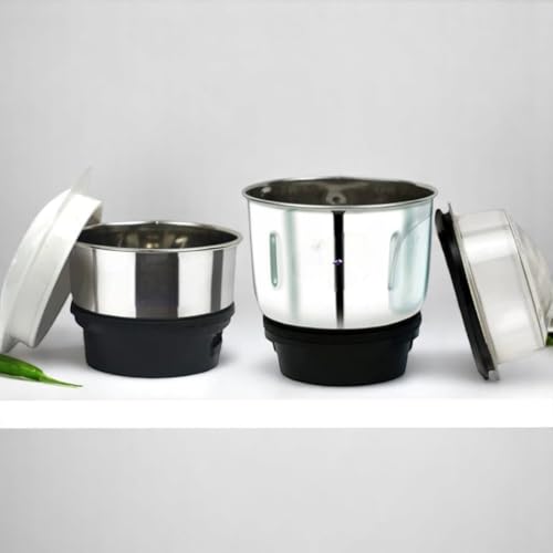 Image of Stainless Steel Mixer Grinder Chutney Jar (600 Ml,400 Ml) Mixer Jar Suitable For Bajaj GX1, GX3, GX4, GX8, GX3501, GX3701, GX4701, GX3000, GX400, GX3 Fit on 2 Lock & 4 Teeth Coupler (Pack Of 2)