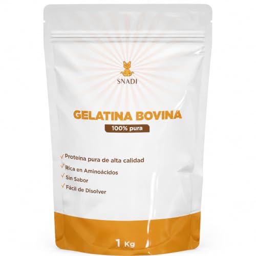 Snadi Gelatina bovina Polvo | 1 kg | 100% Pura, Sin Sabor y Calidad Profesional | Rica Aminoácidos Precursores Colágeno | Repostería, Postres y Salsas | Fácil Disolución Textura Perfecta
