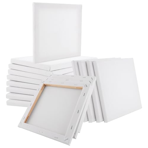 15 Stück 100% Baumwoll Leinwand Set, 20x20cm weiß Künstler keilrahmen, leinwände zum bemalen Säurefreie Leinwand Set für Marker, Gouache, Acryl, Aquarell, Ölfarbe, Bleistiftzeichnung und Ölgemälde