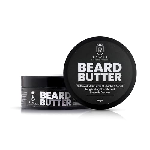 RAWLS Beard Butter for Men – Strong Hold Beard Balm with Almond Oil & Shea Butter – Softens, Styles & Conditions Thick Beards & Mustache – Leave-In Natural Grooming, 50g