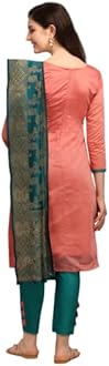 EthnicJunction Women's Chanderi Cotton Hand Embroidered Work Unstitched Salwar Suit Material With Banarasi Dupatta