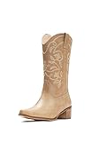 IUV Cowboy Boots For Women Pointy Toe Women's Western Boots Cowgirl Boots Mid Calf Boots