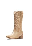 【Cowgirl Boots Style】:The 2.0 inches western wooden heel and classic western embroidery design showcase a classic but elegant western style. 【Comfortable Design】:The padded lining is soft and smooth & the latex insole is cushioned & supportiv...